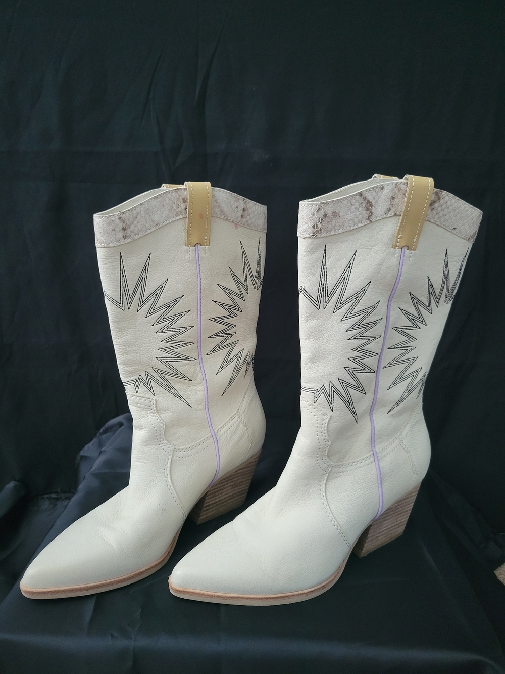 Dolce Vita Boots Cream Western Cowboy Boots with Star Stitching